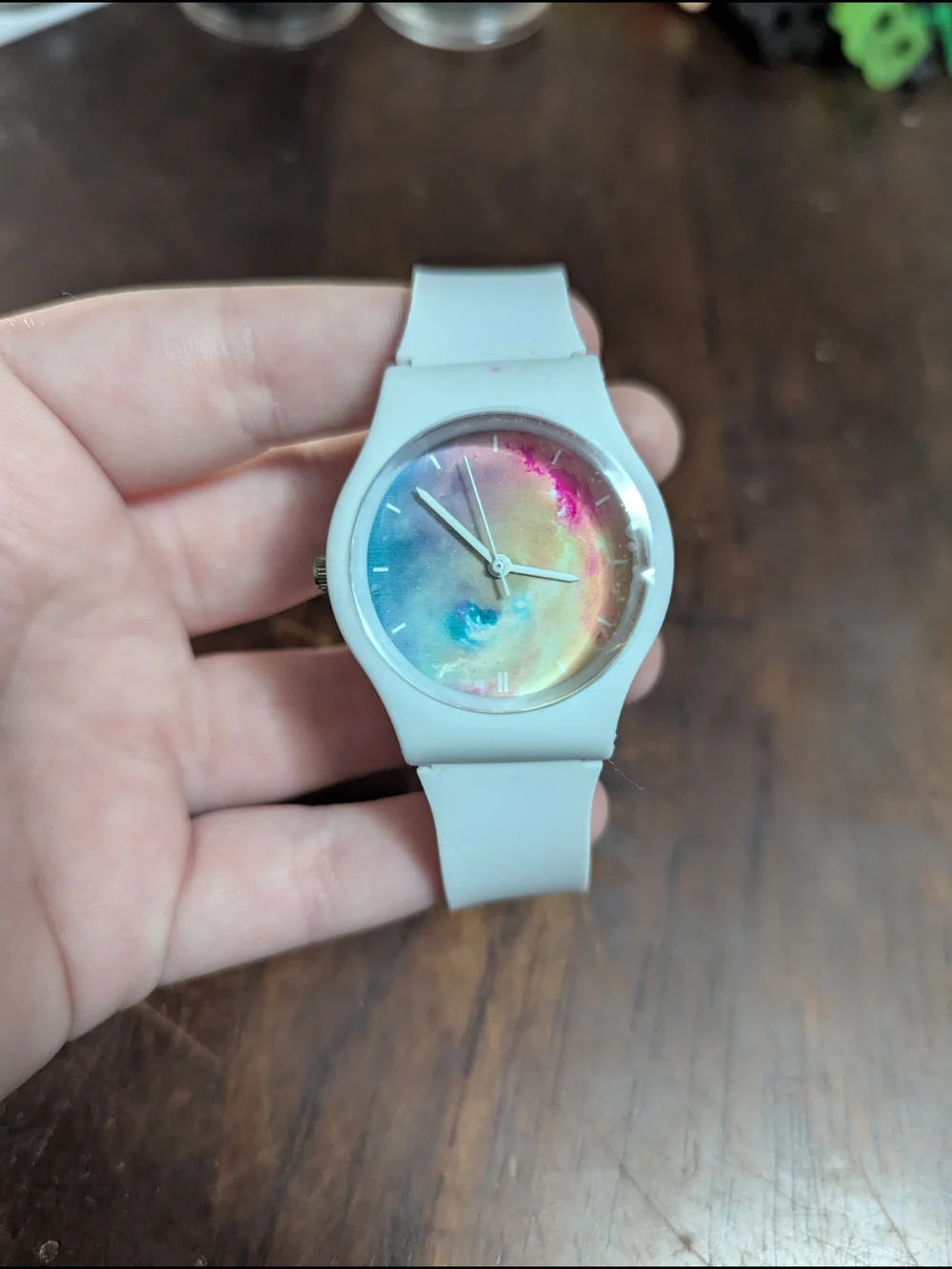 White Silicone Watch with Multicolor Swirl Dial - Unbranded
